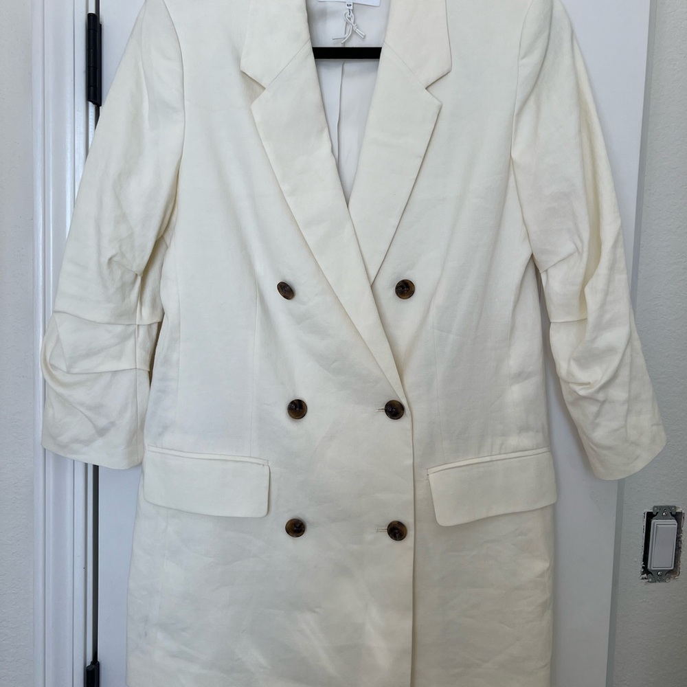 Frame Denim Cream Double-Breasted Blazer